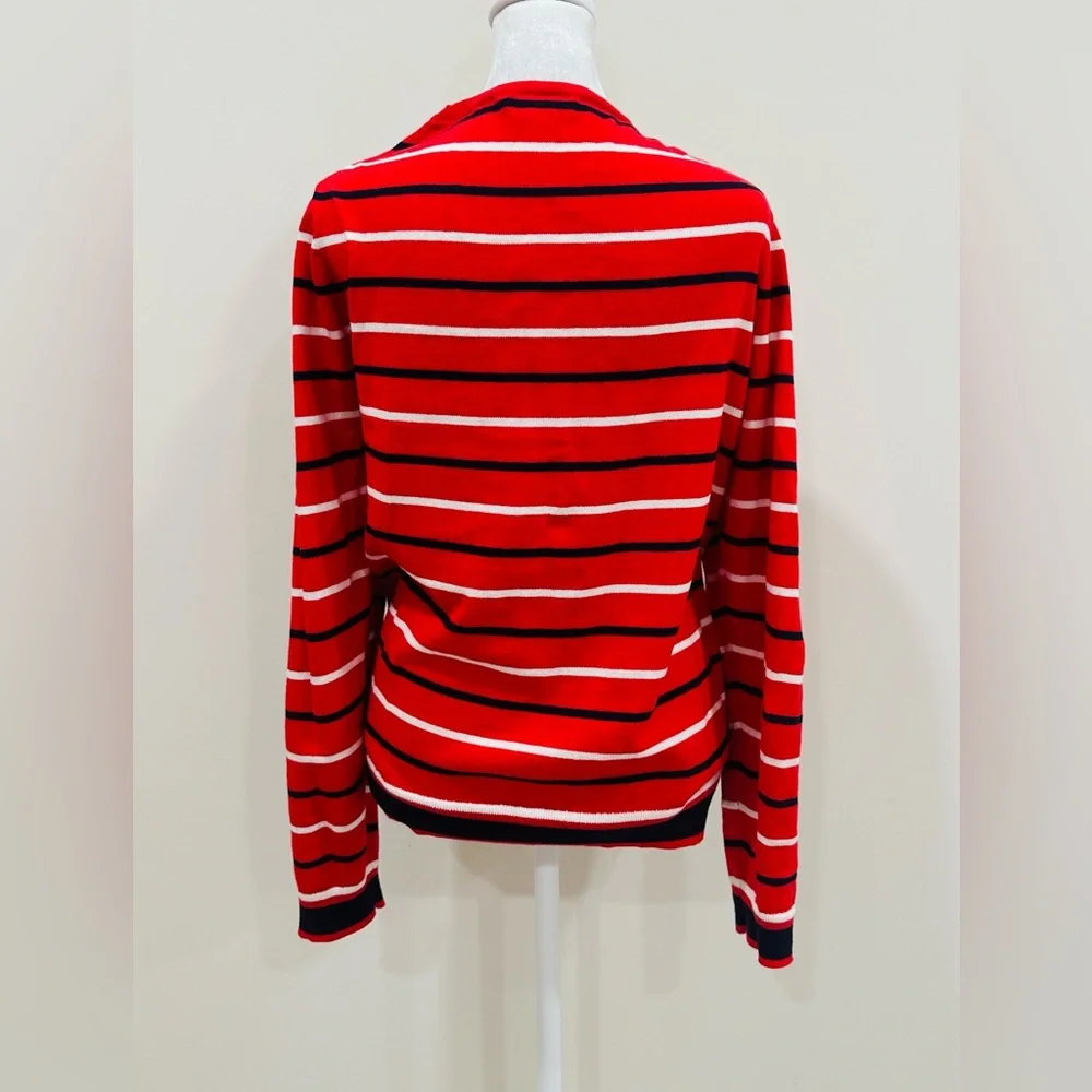 J.crew Mercantile‎ Sweater Large Coral Pink & Navy Stripe Preppy Classic